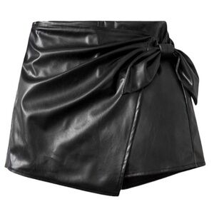 Jason Wu Black Faux Leather Mini Skort with Side Bow